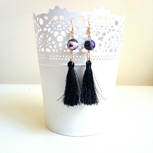 Orecchini Nappa Nero Viola